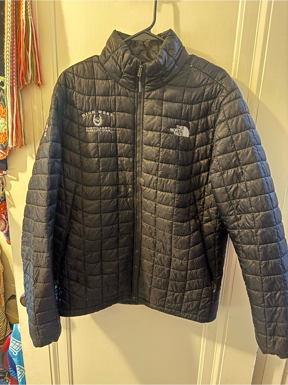 The North Face Black Quilted Jacket with Embroidered Patches-High West Distill - Picture 1 of 8